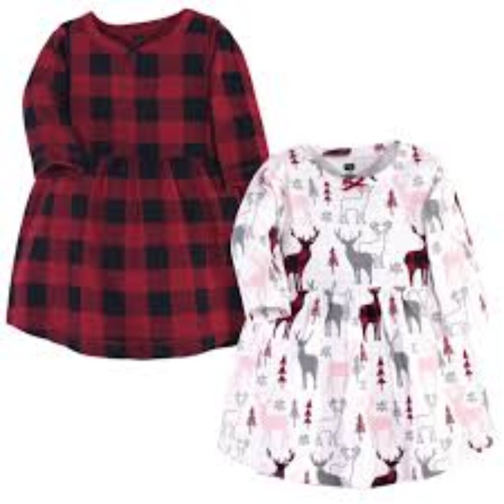 Hudson Baby Toddler Girl Cotton Dresses, Deer 2 Pack New With Tags Size 5T